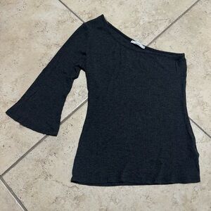 Dark Grey Off-Shoulder Ribbed Top